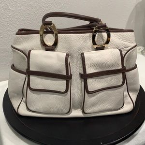 Antonio Melani White and Brown Leather Satchel